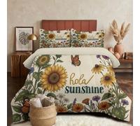 DLERFLOVR Edredón Relleno Nórdica Reversible de Dos Colores Cama 150 Edredon 4 Estaciones Mariposa Girasol Suave y Transpirable Nórdico Invierno con 2 Fundas Almohada, 240x220cm, Caqui Claro