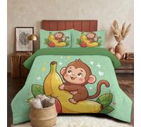DLERFLOVR Edredón Relleno Nórdica Reversible de Dos Colores Cama 150 Edredon 4 Estaciones Mono De Dibujos Animados Suave y Transpirable Nórdico Invierno con 2 Fundas Almohada, 240x220cm, Verde Menta