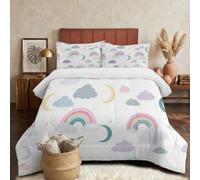 DLERFLOVR Edredón Relleno Nórdica Reversible de Dos Colores Cama 150 Edredon 4 Estaciones Nubes Y Luna Suave y Transpirable Nórdico Invierno con 2 Fundas Almohada, 240x220cm, Blanco