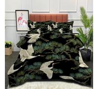 DLERFLOVR Edredón Relleno Nórdico 4 Estaciones Cama 105 200x200cm - Edredón Grulla Blanca En Una Rama De Pino Nórdico Estilo Japonés Suave Transpirable para Invierno, Primavera y Otoño, Verde