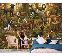 DLERFLOVR Fotomurales Pared Musgo, Árboles, Perros 200x140cm Papel tapiz fotográfico Bosque Mágico De Otoño Papel pintado Panorámico Decoración De Pared para Cuarto de Niño, Salón, Sala, Verde