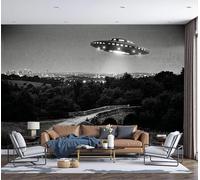 DLERFLOVR Fotomurales Pared Ovni 350x250cm Papel tapiz fotográfico Suburbios Urbanos Retro Papel pintado Panorámico Decoración De Pared para Cuarto de Niño, Salón, Sala, Gris Carbón