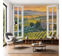 DLERFLOVR Fotomurales Pared Puesta De Sol Sobre Campos En Terrazas 450x315cm Papel tapiz fotográfico Paisaje Rural Realista Papel pintado Panorámico Decoración De Pared para Salón, Sala, Verde