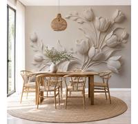 DLERFLOVR Fotomurales Pared Tulipán En Relieve 350x250cm Papel tapiz fotográfico Yeso Para Ramo Papel pintado Panorámico Decoración De Pared para Cuarto de Niño, Salón, Sala, Crema
