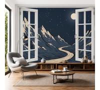 DLERFLOVR Fotomurales Vista Desde Ventana Valle Efecto 3D, 450x315cm Papel Pintado en Tejido Seda Líneas Minimalistas Retro Decoración de Pared Fotográficos Para Sofá Dormitorio TV Fondo de Pared