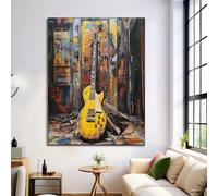 DLERFLOVR Impresión en Lienzo Guitarra Rota Cuadros Decoracion Estilo De Música Rock Cuadro en Lienzo Amarillo Decoración de Pared para Salón Dormitorio Comedor, 70l x 100an cm