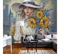 DLERFLOVR Papel Pared Panorámico Ciudad Romántica Papel Pintado de Seda Chica Urbana Retro Póster Gigante 3D Decorativos de Pared para Dormitorio Pasillo, 300x210cm, Gris
