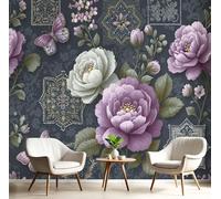 DLERFLOVR Papel Pared Panorámico Elementos Del Mandala Papel Pintado de Seda Mariposa Floral Retro Póster Gigante 3D Decorativos de Pared para Salón Dormitorio Pasillo, 300x210cm, Azul Grisáceo