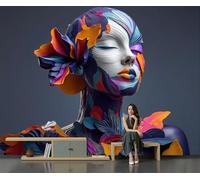 DLERFLOVR Papel Pared Panorámico Escultura 3D Papel Pintado de Seda Figura Femenina Abstracta Póster Gigante 3D Decorativos de Pared para Salón Dormitorio Pasillo, 450x315cm, Gris Carbón