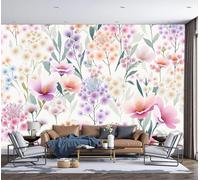 DLERFLOVR Papel Pared Panorámico Estilo Dulce Y Lindo Papel Pintado de Seda Campo De Flores De Primavera Póster Gigante 3D Decorativos de Pared para Salón Dormitorio Pasillo, 400x280cm, Rosa
