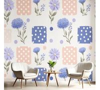 DLERFLOVR Papel Pared Panorámico Estilo Retro Papel Pintado de Seda Flores De Lunares Póster Gigante 3D Decorativos de Pared para Salón Dormitorio Pasillo, 450x315cm, Azul