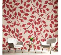 DLERFLOVR Papel Pared Panorámico Estilo Simple Y Elegante Papel Pintado de Seda Hojas De Vid Póster Gigante 3D Decorativos de Pared para Salón Dormitorio Pasillo, 450x315cm, Rojo