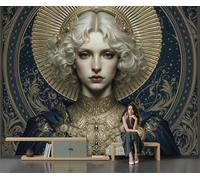 DLERFLOVR Papel Pared Panorámico Mitología Clásica Europea Papel Pintado de Seda Chica Diosa Retro Póster Gigante 3D Decorativos de Pared para Dormitorio Pasillo, 350x250cm, Oro
