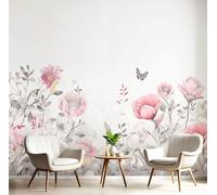 DLERFLOVR Papel Pintado de Pared Flores Silvestres Y Mariposas Fotomurales Jardín Elegante Tapiz Fotográfico Decorativos Papel para Pared Salón Pasillo Dormitorio Comedor,450x315cm, Gris Claro
