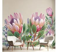 DLERFLOVR Papel Pintado de Seda Estilo Natural Y Rústico, 450x315cm Fotomurales Acuarela Rey Protea Papel Tapiz Fondo De Pantalla XXL Decoración de Pared para Domitorio, Salón y Oficina, Beige Oscuro