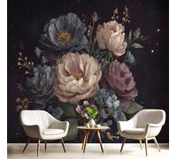 DLERFLOVR Papel Pintado de Seda Estilo Retro, 300x210cm Fotomurales Ramo De Flores Silvestres Papel Tapiz Fotográfico Fondo De Pantalla XXL Decoración de Pared para Domitorio, Salón y Oficina, Negro