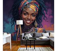 DLERFLOVR Papel pintado de Seda Mujeres Negras Retro, 200x140cm Papel Tapiz Fotográfico Estilo Étnico Africano Fondo De Pantalla Decoración De Pared para Salón Dormitorio Comedor, Morado Oscuro
