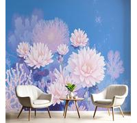 DLERFLOVR Papel Pintado de Seda Plantas Marinas, 400x280cm Fotomurales Arrecife De Coral Papel Tapiz Fotográfico Fondo De Pantalla XXL Decoración de Pared para Domitorio, Salón y Oficina, Azul