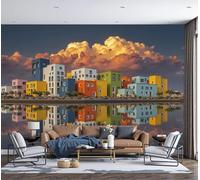 DLERFLOVR Papel pintado de Seda Reflexiones Sobre El Agua Una Ciudad Costera, 400x280cm Papel Tapiz Fotográfico Paisaje Urbano Moderno Fondo De Pantalla Decoración De Pared para Salón Dormitorio