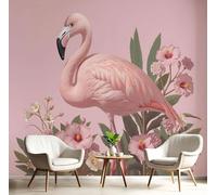DLERFLOVR Papel Pintado Flores De Flamenco Fotomurales Estilo Tropical Pegatinas de Hogar Rubor En Polvo Arte de Pared Decorativos Pared para Dormitorio Salón Pasillo Fondo de TV, 400x280cm
