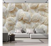 DLERFLOVR Papel Pintado Panorámico Alivio De Las Plantas 200x140cm, Fotomurales Textura De La Hoja Papel Pared Seda Decorativos Pared para Salón Dormitorio Comedor, Beige