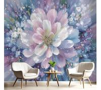 DLERFLOVR Papel Pintado Panorámico Flores Abstractas 300x210cm, Fotomurales Flores Silvestres De Lunares Papel Pared Seda Decorativos Pared para Salón Dormitorio Comedor, Azul-Púrpura