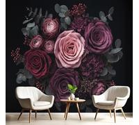 DLERFLOVR Papel Pintado Panorámico Ramo De Melancolía 400x280cm, Fotomurales Hojas De Eucalipto Rosa Papel Pared Seda Decorativos Pared para Salón Dormitorio Comedor, Púrpura