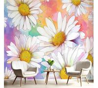 DLERFLOVR Papel Tapiz Flores De Garabatos Fotográfico Margarita Blanca Fotomural Decoración De Pared Colores Del Arco Iris Papel Pintado de Pared para Baño, Sala de Estar, Dormitorio y Cocina,