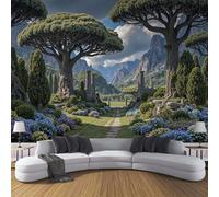 DLERFLOVR Papel Tapiz Fotográfico 3D Bosque, Flores, Pradera - 300x210cm Papel Pintado Pared Bosque Romano Antiguo Panorámico de Seda Póster Gigante de Pared para Salón Dormitorio Comedor, Verde