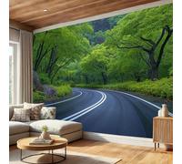 DLERFLOVR Papel Tapiz Fotográfico 3D Carretera Forestal - 150x105cm Papel Pintado Pared Bosque Verde Panorámico de Seda Póster Gigante de Pared para Salón Dormitorio Comedor, Verde Brillante