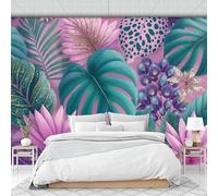 DLERFLOVR Papel Tapiz Fotográfico 3D Hojas De La Jungla 350x250cm Papel Pintado Panorámico Estilo Tropical Fondo De Pantalla XXL Decoración De Pared para Sala Cuarto Oficina Salón, Rosa