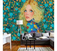 DLERFLOVR Papel Tapiz Fotográfico 3D Mujeres Con Ropa Floral 300x210cm Papel Pintado Panorámico Arte Pop Retro Fondo De Pantalla XXL Decoración De Pared para Sala Cuarto Oficina, Azul Verdoso