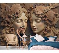 DLERFLOVR Papel Tapiz Fotográfico 3D Talla De Madera Femenina Antigua 400x280cm Papel Pintado Panorámico Relieve 3D Fondo De Pantalla XXL Decoración De Pared para Sala Cuarto Oficina, Marrón Oscuro
