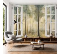 DLERFLOVR Papel Tapiz Fotográfico Bosque Brumoso 400x280cm Fondo De Pantalla XXL Paisaje Forestal Abstracto Papel Pintado de Seda Fotomurales de Pared para Sala Cuarto Oficina Salón, Verde Grisáceo