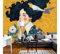 DLERFLOVR Papel Tapiz Fotográfico Chica Japonesa Retro Papel Pintado Sala Art Nouveau Fondo De Pantalla XXL Moderna Decoración de Pared Para Sala Cuarto Oficina Salón, 300x210cm