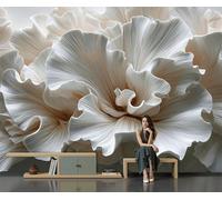 DLERFLOVR Papel Tapiz Fotográfico Escultura De Flor De Ola 400x280cm Papel Pintado Panorámico Surrealismo Fondo De Pantalla Decoración de Pared Moderna para Salón, Cuarto, Oficina, Blanco Grisáceo