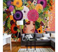 DLERFLOVR Papel Tapiz Fotográfico Flores En El Rostro De Una Mujer Papel Pintado Sala Arte Pop Moderno Fondo De Pantalla XXL Moderna Decoración de Pared Para Sala Cuarto Oficina Salón, 200x140cm