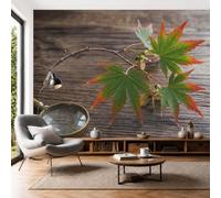 DLERFLOVR Papel Tapiz Fotográfico Hojas De Arce Rojas 200x140cm Fondo De Pantalla XXL Realismo Retro Papel Pintado de Seda Fotomurales de Pared para Sala Cuarto Oficina Salón, Color De Madera Natural