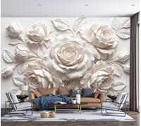 DLERFLOVR Papel Tapiz Fotográfico Pétalos De Rosa 300x210cm Fondo De Pantalla XXL Relieve De Yeso Minimalista Papel Pintado de Seda Fotomurales de Pared para Sala Cuarto Oficina Salón, Blanco