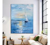 DLERFLOVR Pintura Al Óleo De Un Velero Sobre El Agua Cuadros Decoracion Salon Mar En Calma Lienzo Decorativos Pintura Imagen Foto cuadros Decorativos Salon Comedor Dormitorio 80l x 120an cm, Azul