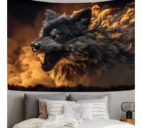 DLERFLOVR Tapiz de Pared, 150x100 cm Colgar en la Pared Lobo De Fuego Enojado Tela Póster de Tapiz Surrealismo Tapices Decorativos Artístico para Dormitorio Sala de Estar Oficina, Gris Marrón