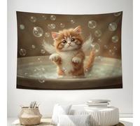 DLERFLOVR Tapiz de Pared Baño Para Gatos Napoleón Tapices de Tela Grandes Ilustraciones Lindas Colgar de Pared Tapices Decorativos para Hogar Oficina Dormitorio, 150x100 cm, Marrón Claro