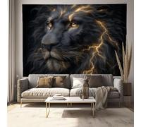 DLERFLOVR Tapiz de Pared Cara De León Negro Relámpago Tapices de TelaSurrealismo Tapiz para Colgar Tapices Decorativos para Dormitorio Sala de Estar Ufficio, 200x150 cm, Negro