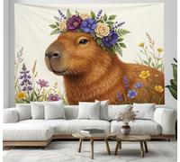 DLERFLOVR Tapiz de Pared Carpincho Tapices de Tela Grandes Pradera De Flores Silvestres Colgar de Pared Tapices Decorativos para Hogar Oficina Dormitorio, 150x100 cm, Marrón