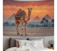 DLERFLOVR Tapiz de Pared Desierto De Camellos Tapices de Tela Grandes Arquitectura Del Antiguo Egipto Colgar de Pared Tapices Decorativos para Hogar Oficina Dormitorio, 150x130 cm, Naranja Claro