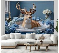 DLERFLOVR Tapiz de Pared Escena De Baño De Ciervos Sika Tapices de TelaSurrealismo Tapiz para Colgar Tapices Decorativos para Dormitorio Sala de Estar Ufficio, 230x180 cm, Azul Marino