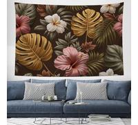 DLERFLOVR Tapiz de Pared Estilo Bohemio Póster de Tapiz Monstera E Hibisco Tapices de Tela Grandes Decoración Pared para Dormitorio Sala de Estar Casa Ufficio, Verde Salvia, 150x130 cm
