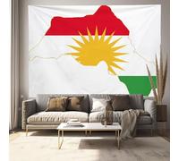 DLERFLOVR Tapiz de Pared Grande 150x130 cm, Tapices de Tela Mapa Y Bandera Kurdos - Arte Mural Cultura Ligera E Independiente, Tapices Decorativos Artístico para Habitación, Dormitorio, Playa, Blanco