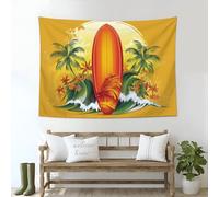 DLERFLOVR Tapiz de Pared Grande Elementos Tropicales Colgante de Pared Actividades Con Tabla De Surf Decoración de Tapiz para Fiesta Decoración del Hogar Fondo, Cúrcuma, 150x130 cm