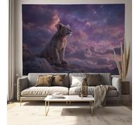 DLERFLOVR Tapiz de Pared León Mira Al Espacio Tapices de TelaCielo Estrellado De Fantasía Tapiz para Colgar Tapices Decorativos para Dormitorio Sala de Estar Ufficio, 100x75 cm, Púrpura